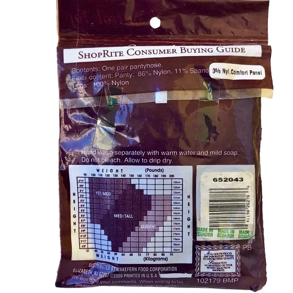 ShopRite Vtg Pantyhose Jet Black Medium/Tall Classic Regular + Control